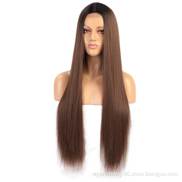 Vigorous Fashion Girl Cheap Long Silky Straight Wigs Lace Middle Part Ombre Brown Wigs For White Women Heat Resistant
